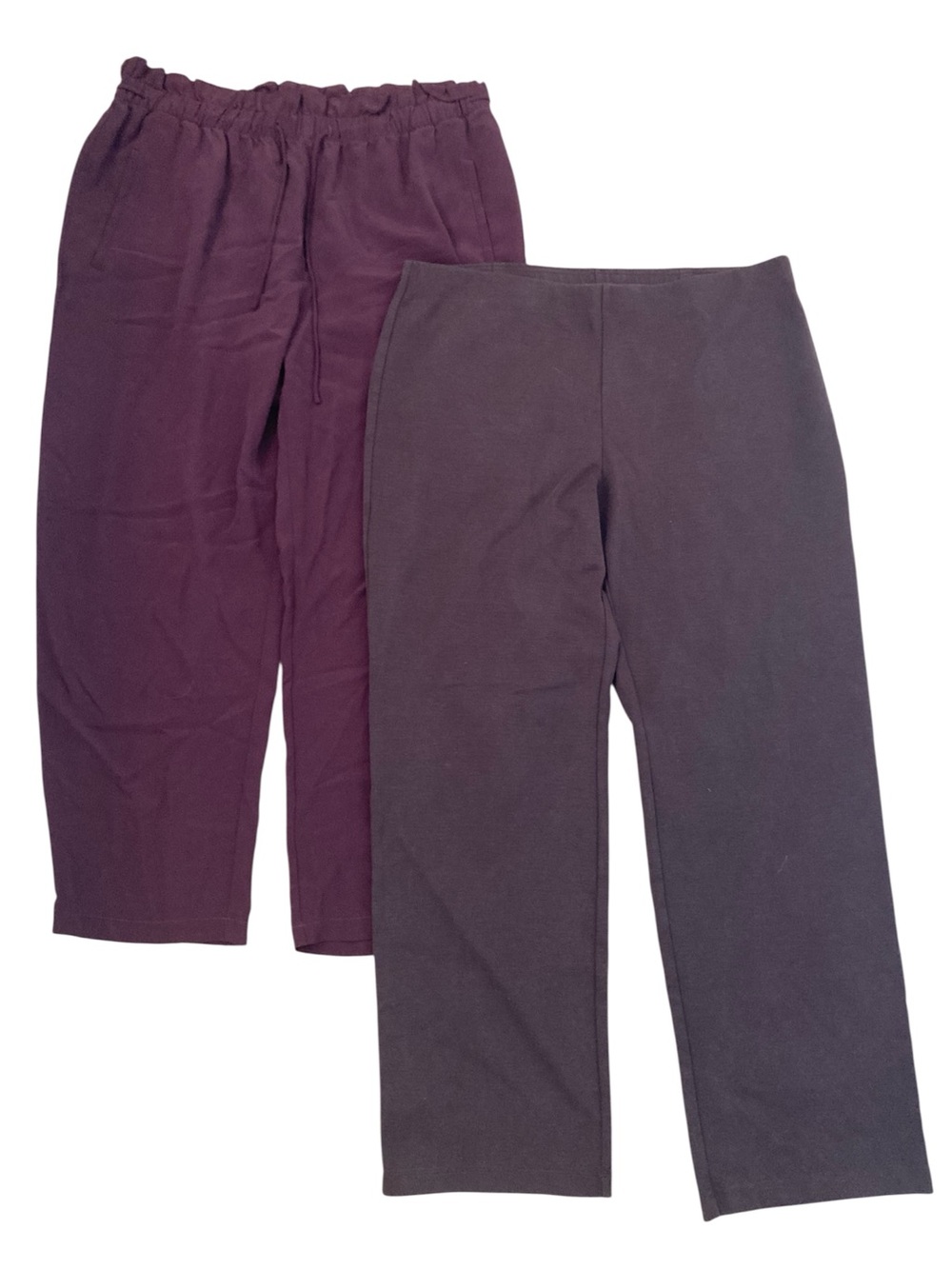 BUNDLE of 2 Eileen Fisher Brown Pull On & Paper Bag Style Pants L